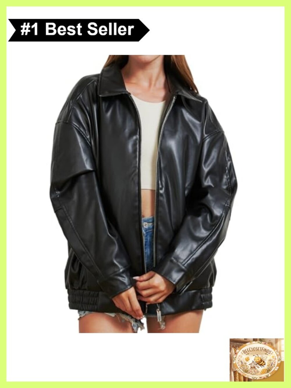Women's Oversized Faux Leather Jacket Lightweight Biker